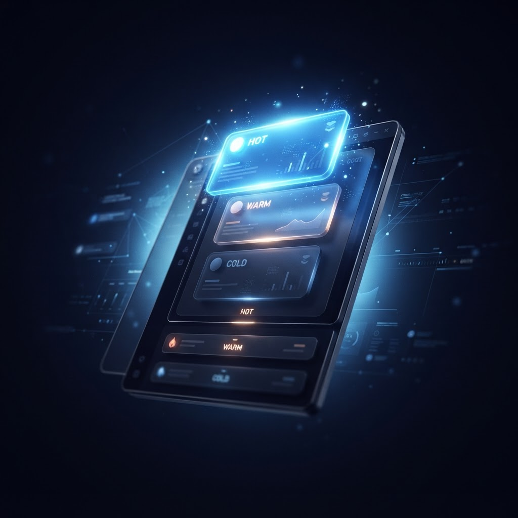 Leads ranked hot, warm, and cold by an intelligence layer on a dark dashboard